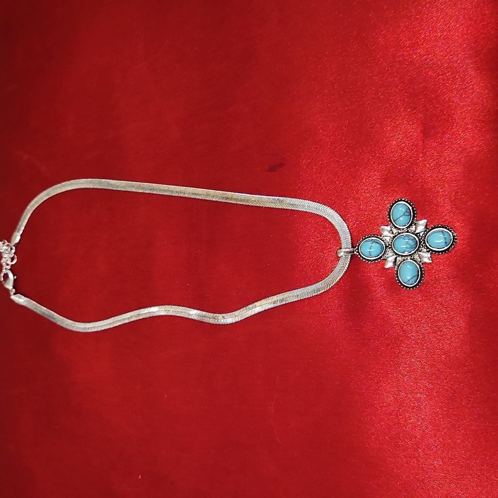Song of Style Silver Necklace with Turquoise Pendant